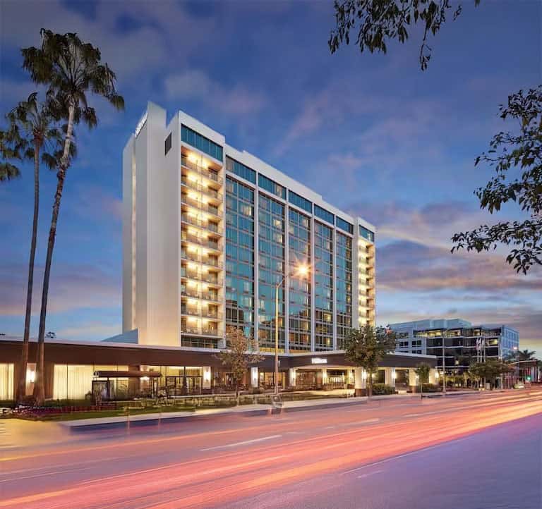 The Hilton Pasadena at dusk